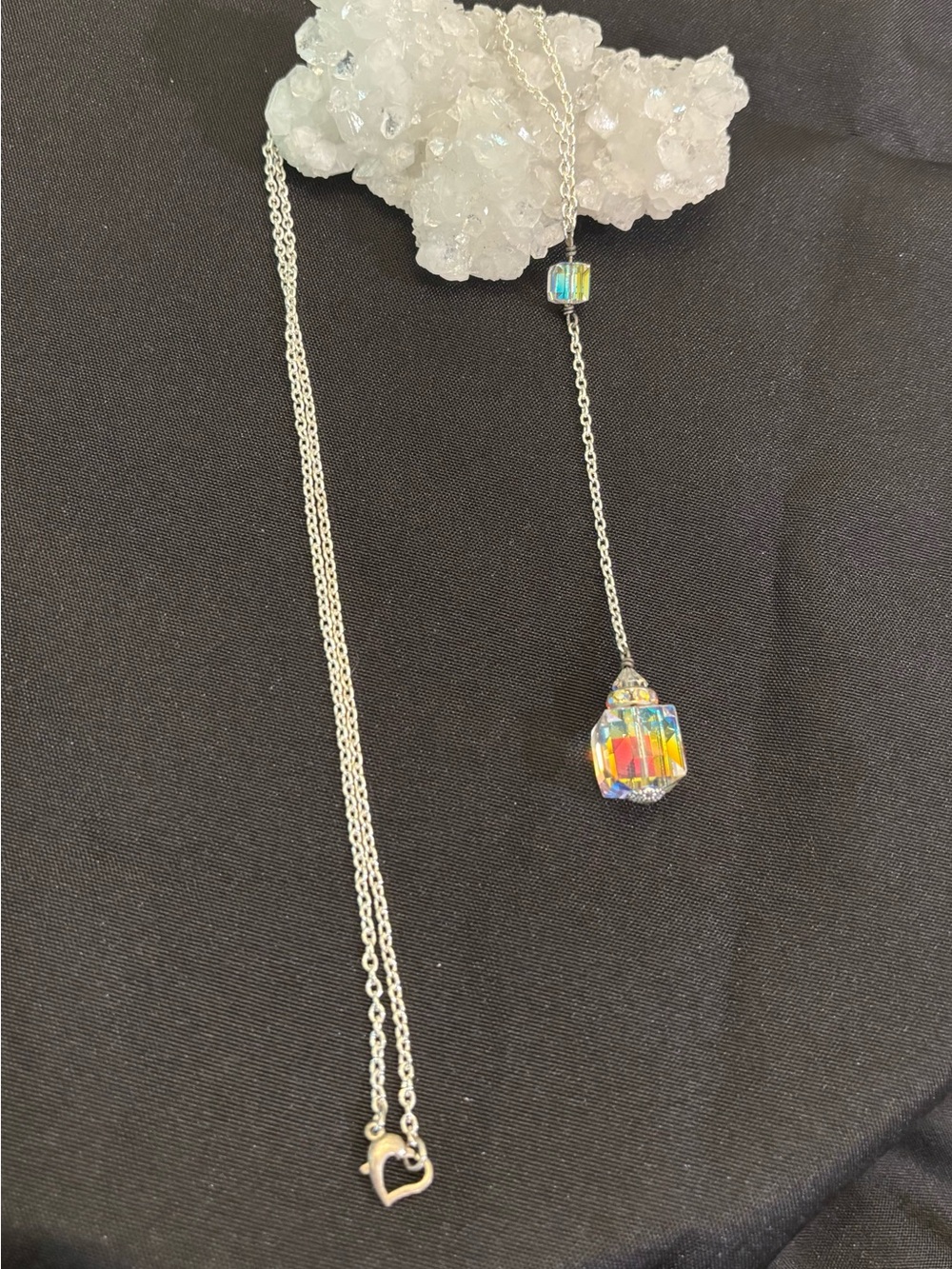 Swarovski Crystal Drop Pendant Silver Necklace - Iridescent